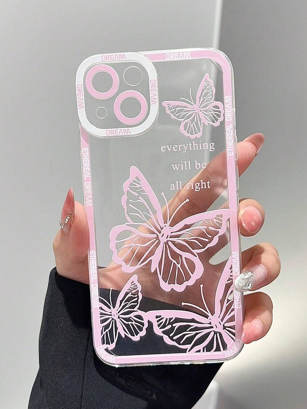 1pc Pink Butterfly Pattern Personalized Border Transparent Phone Case Suitable Compatible With Iphone