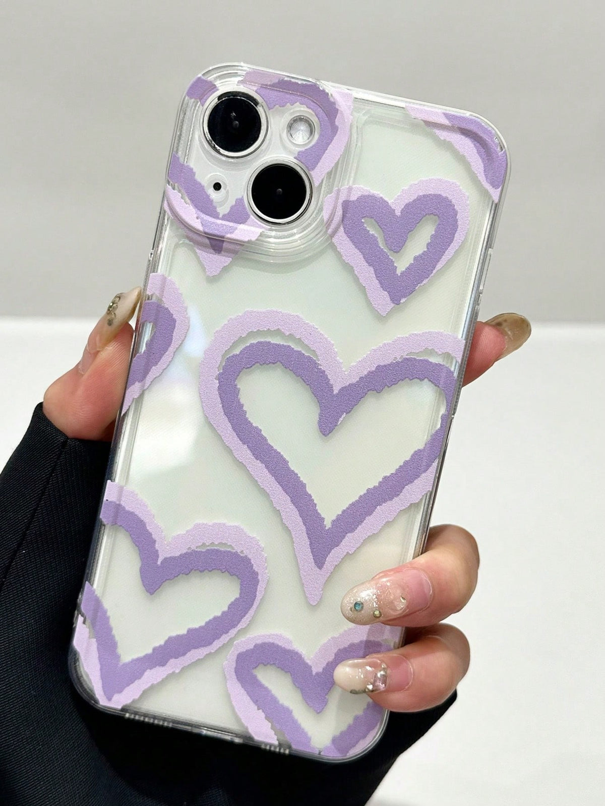 Purple Transparent Space Themed Heart Design Phone Case Compatible With IPhone 15/15Pro/15Plus/15Promax