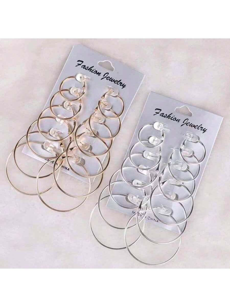 6 Pairs Of Fashionable And Versatile Hoop Stud Earrings Temperament Versatile Earrings Domineering Face Slimming 12-Piece Set Of Large And Small Hoop Combination Earrings Are Suitable For Women's Dail