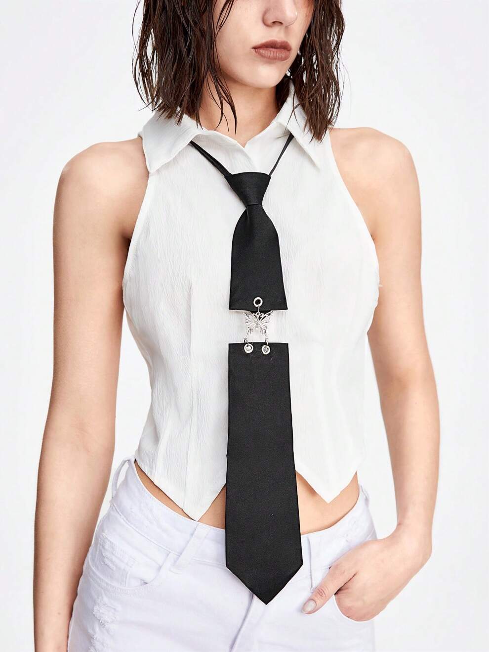 ROMWE Grunge Punk 1pc Sweet & Cool Personality Butterfly Linked Neck Tie,School