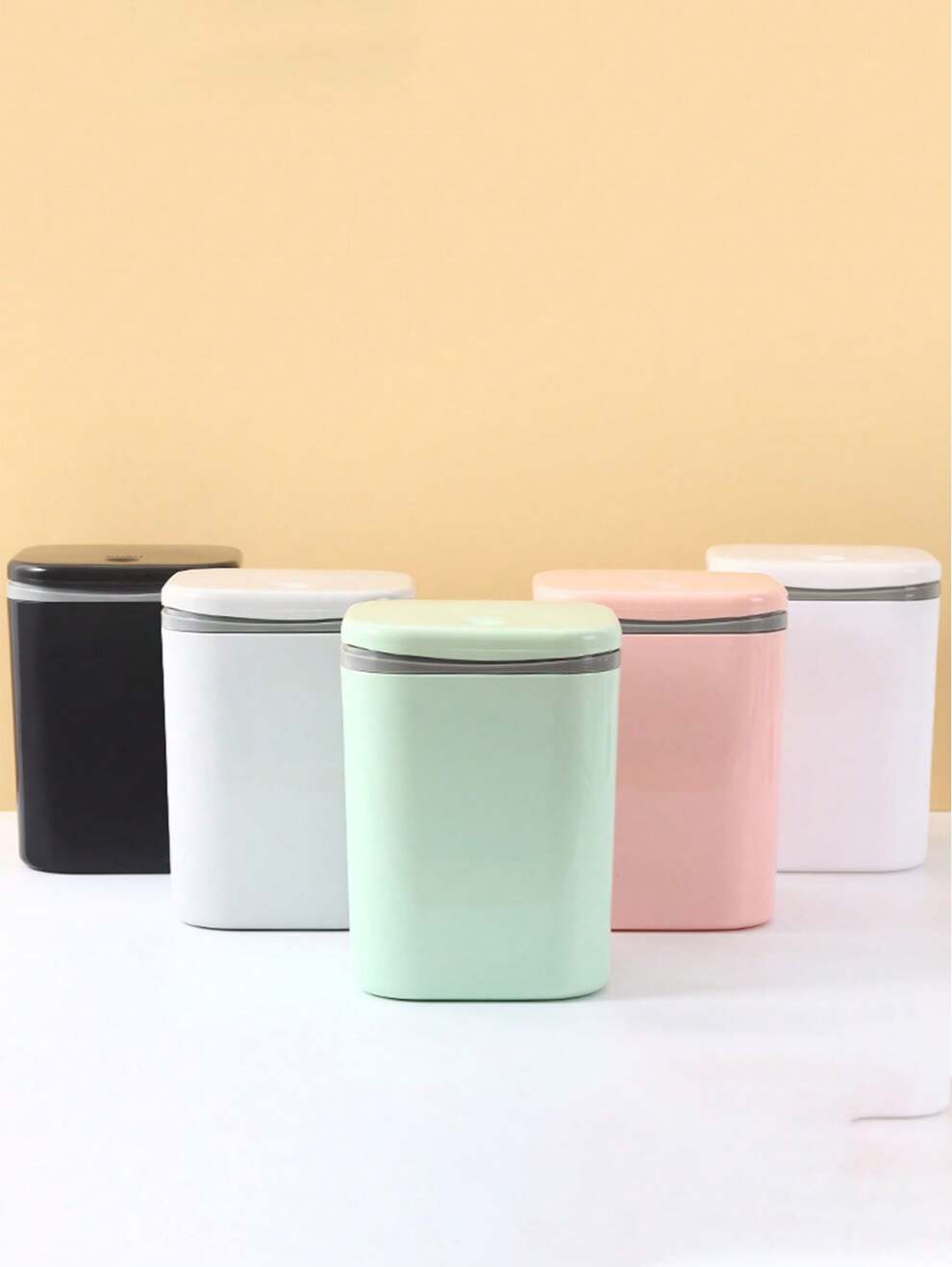 1pc Desktop Trash Can With Lid, Office Storage Bin, Bedroom Dorm Desk Mini Garbage Can