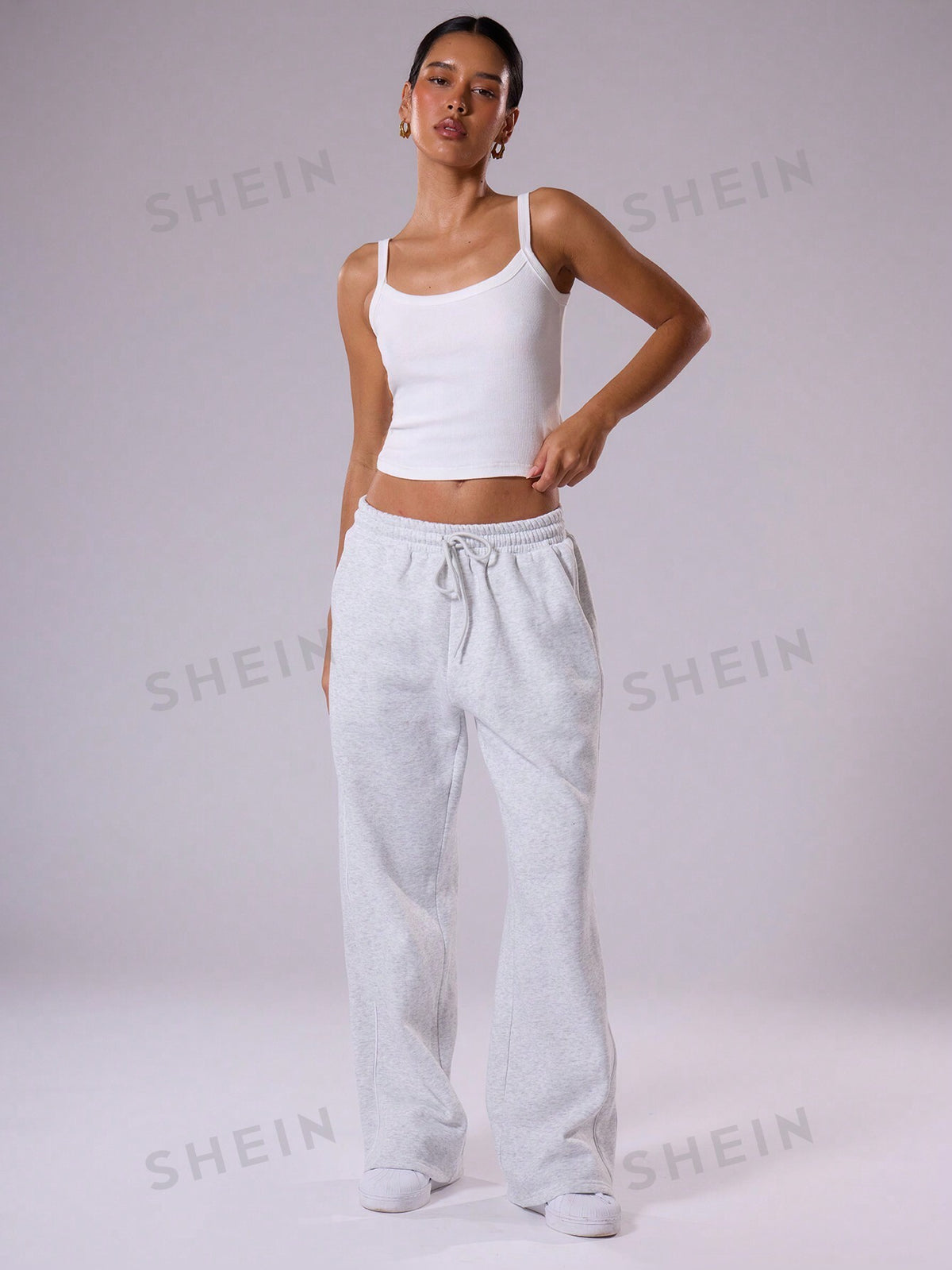 MUSERA Baggy Wide Leg Contrast Binding Joggers