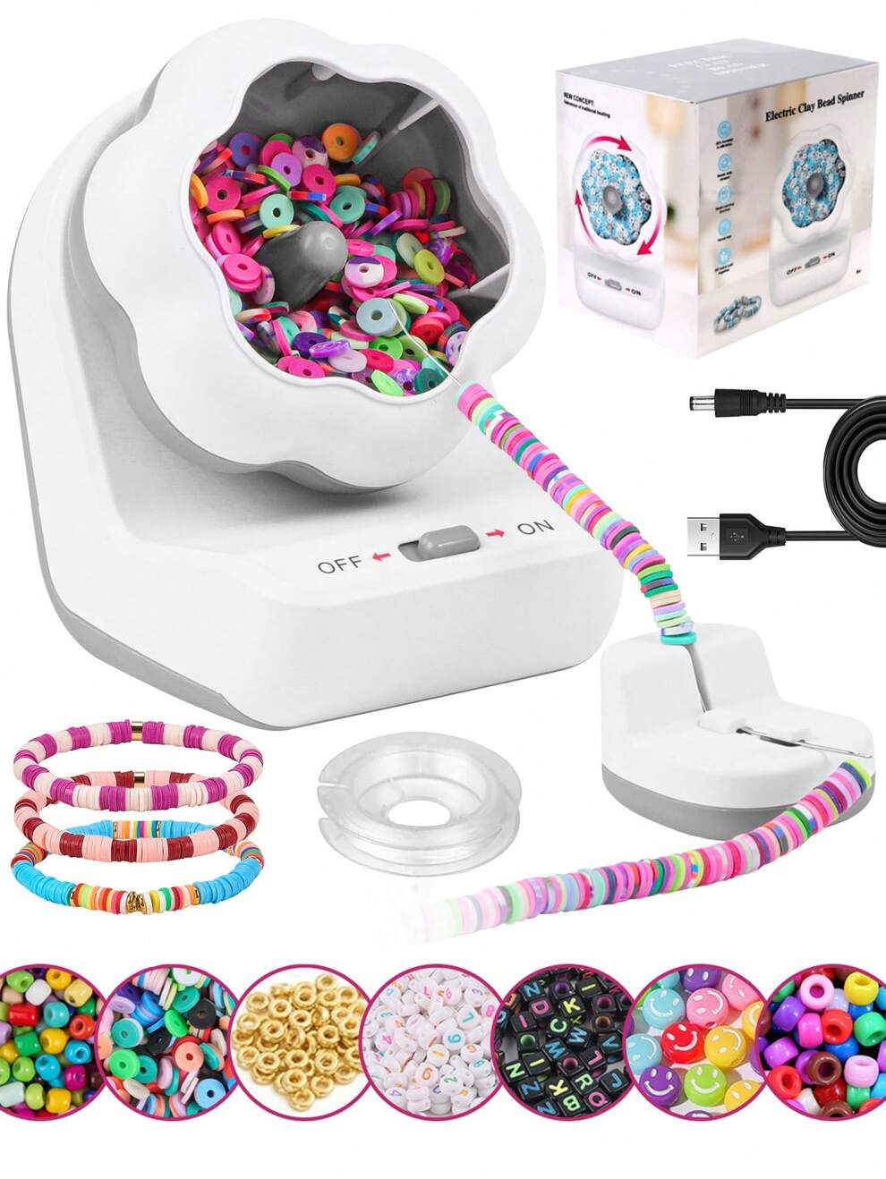 1pc Electric Beading Machine Kit - USB Powered Automatic Beading Threading Device For DIY Jewelry Making, Creative Hand-Woven Bracelet, Quick Rotating Beads For Polymer Clay And Seed Beads