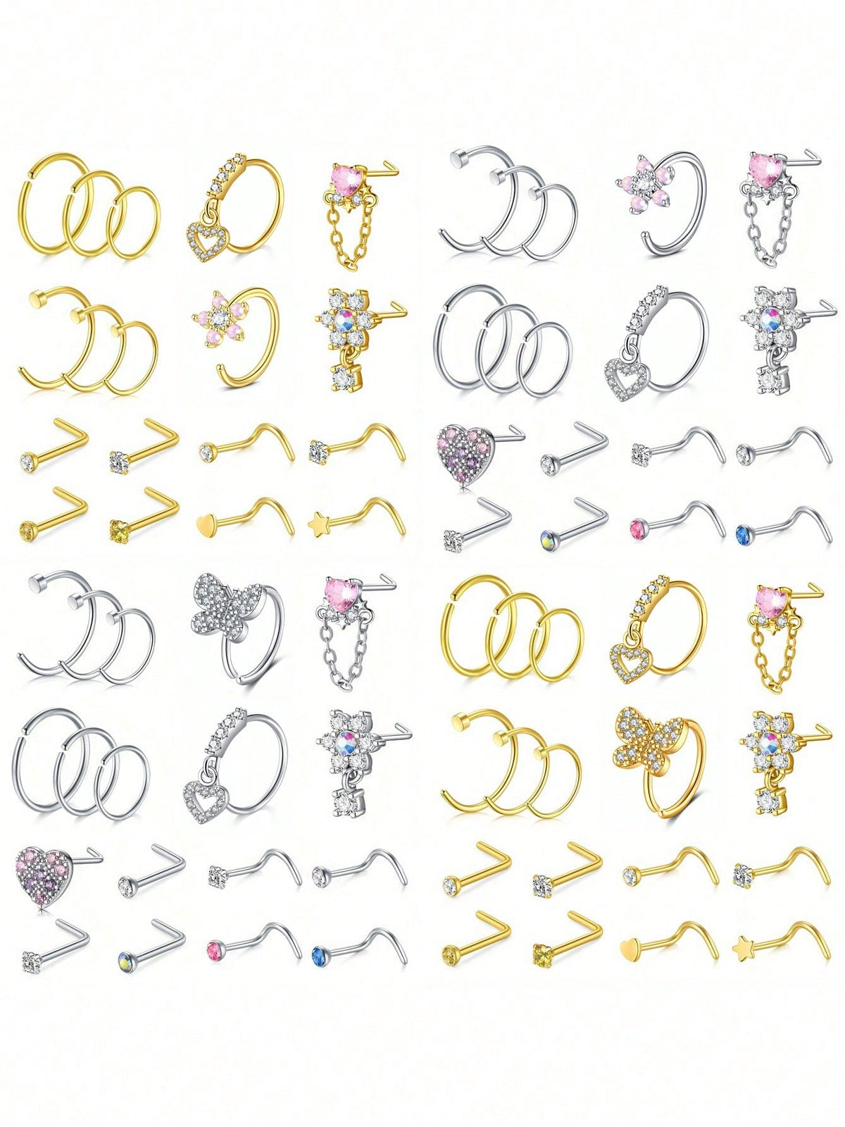 18PCS 18G 20G Surgical Steel Nose Rings Nose Studs Nose Rings Studs Nose Rings Hoops For Women Nose Piercings Studs Nose Piercing Jewelry Nose Rings Studs Dangle Surgical Stainless Steel L Shaped Cork