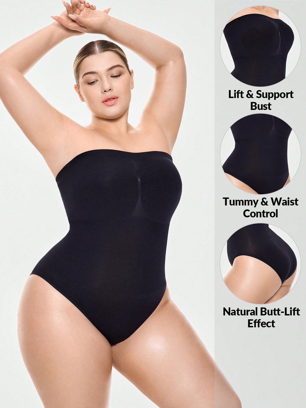 SHEIN SHAPE Plus Size Seamless Strapeless Brief Bodysuit Body Shaper Bust&Butt Lifter -Tummy Waist Control