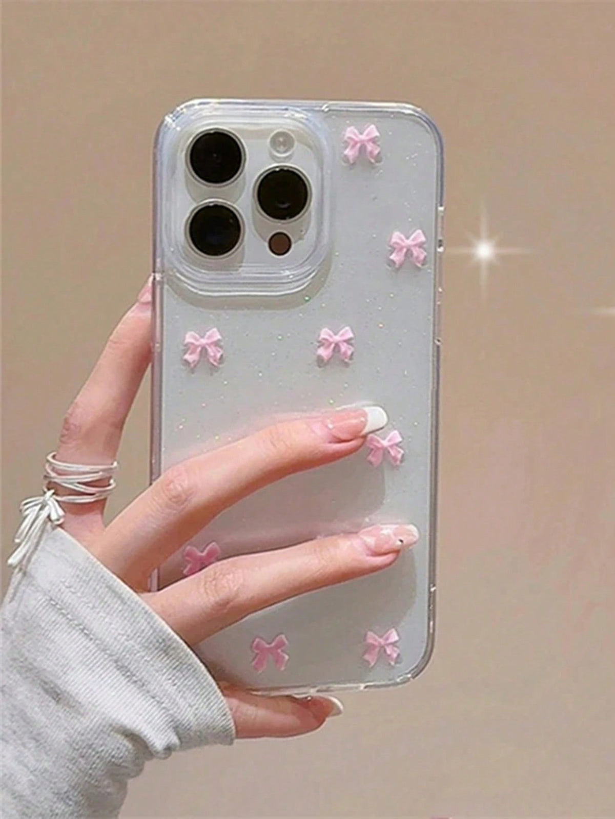 Glitter Cute 3D Flower Bowknot Phone Case Compatible With IPhone 15 14 13 12 11 Pro Max MiNi X XR XS Max 7 8 Plus SE Japan Korean Girl Cover Heart Pearl Epoxy Clear Shell