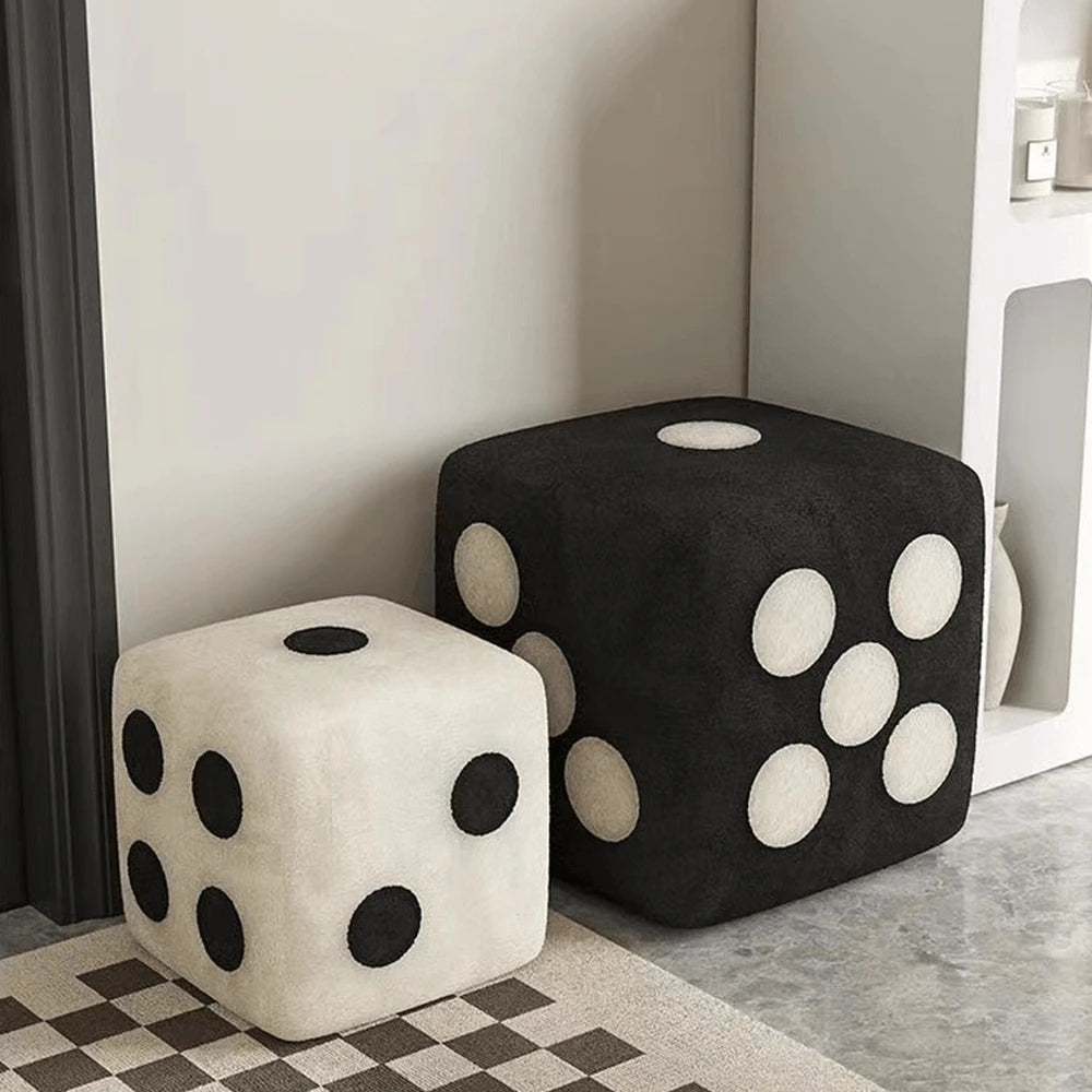 1pc Home Entrance Shoe Changing Stool, Creative Cube Stool, Knitted Living Room Sofa Stool, Solid Wood Dice Small Stool