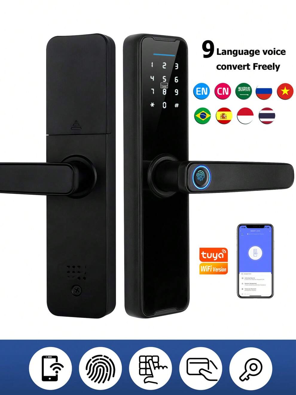 Wifi Tuya Door Lock Smart Lock,Fingerprint Door Lock Keyless Entry Door Lock Smart Locks For Front Door Biometric Door Lock With Fingerprint,Free App,Share Ekey And IC Card