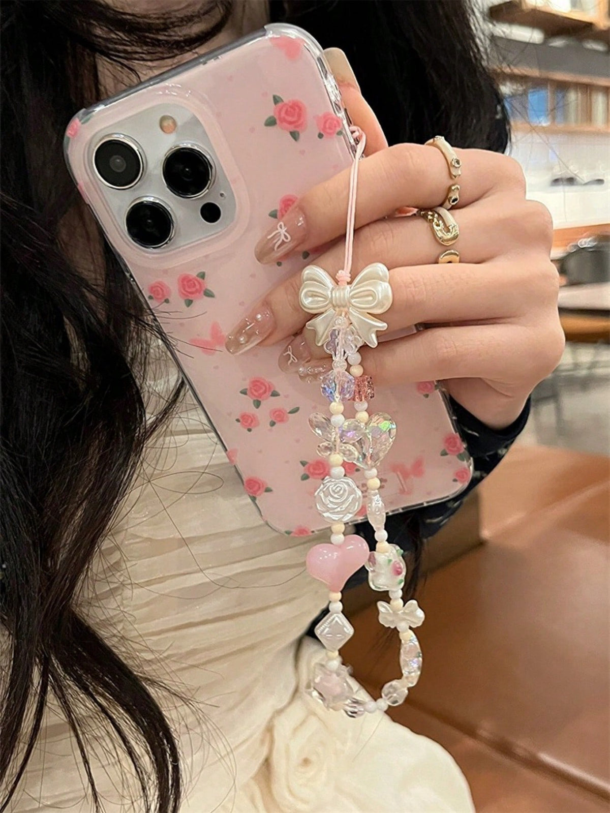 Cute Little Flower Beaded Phone Lanyard, Versatile DIY Phone Strap/Charm, Camera Hanging Accessory