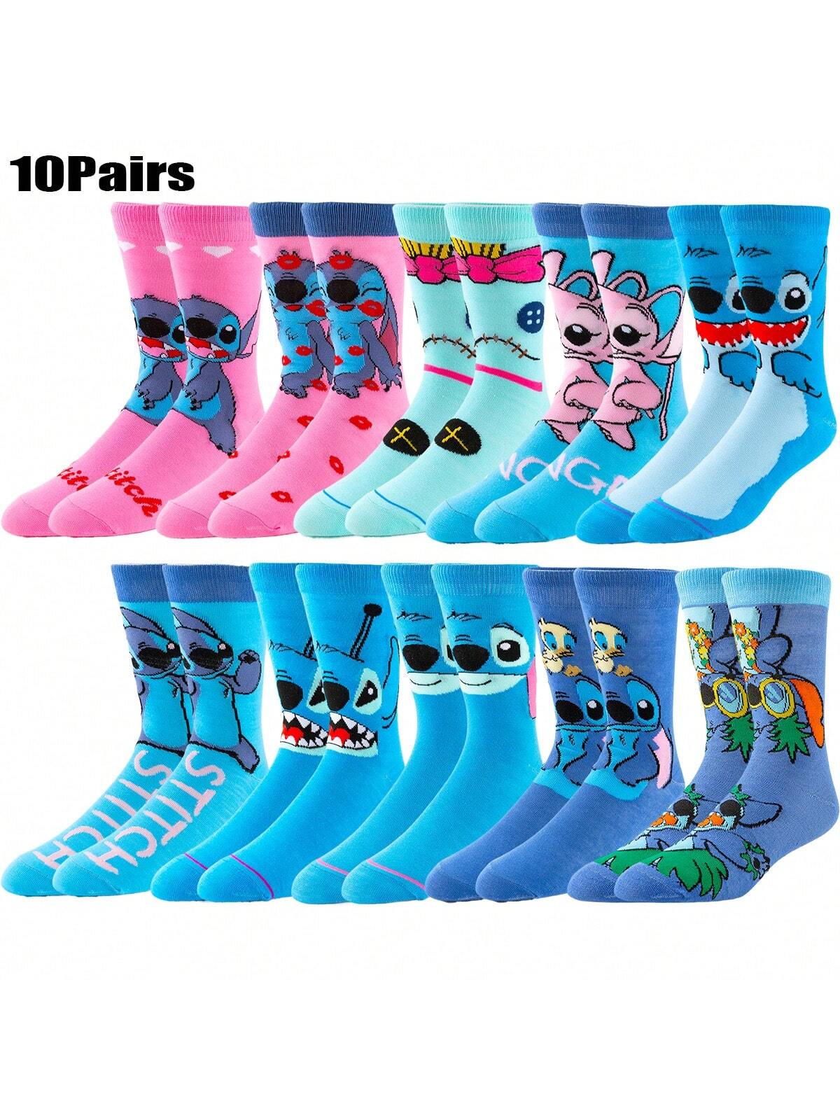 10Pairs  Anime Socks For Men Women Lilo Stitch Cartoon Movie Funny Novelty Socks