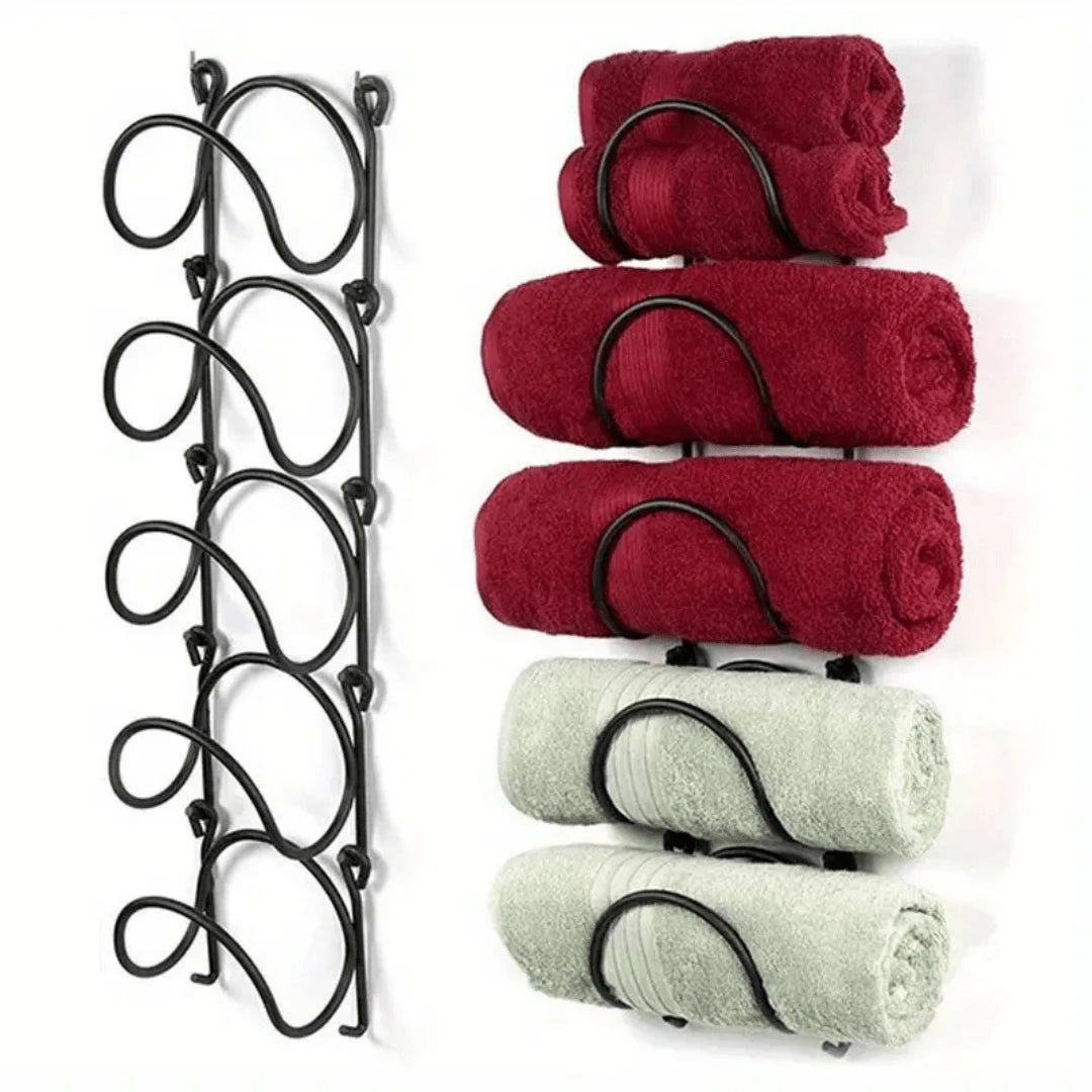 1 Set, Space-Saving Towel Wine Rack, Easy Install, Versatile And Durable Wrought Iron Wall Organizer For Stylish Home Decoration (1 Layer+2 Transparent Hooks )