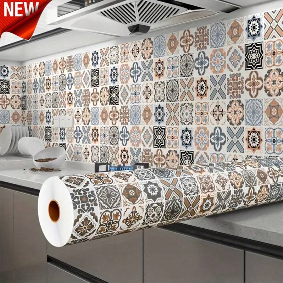 1 Roll Oil-Proof Kitchen Tile Sticker Waterproof Decorative Self-Adhesive Paper Heat Resistant Stove Backsplash Wallpaper Cabinet Sticker