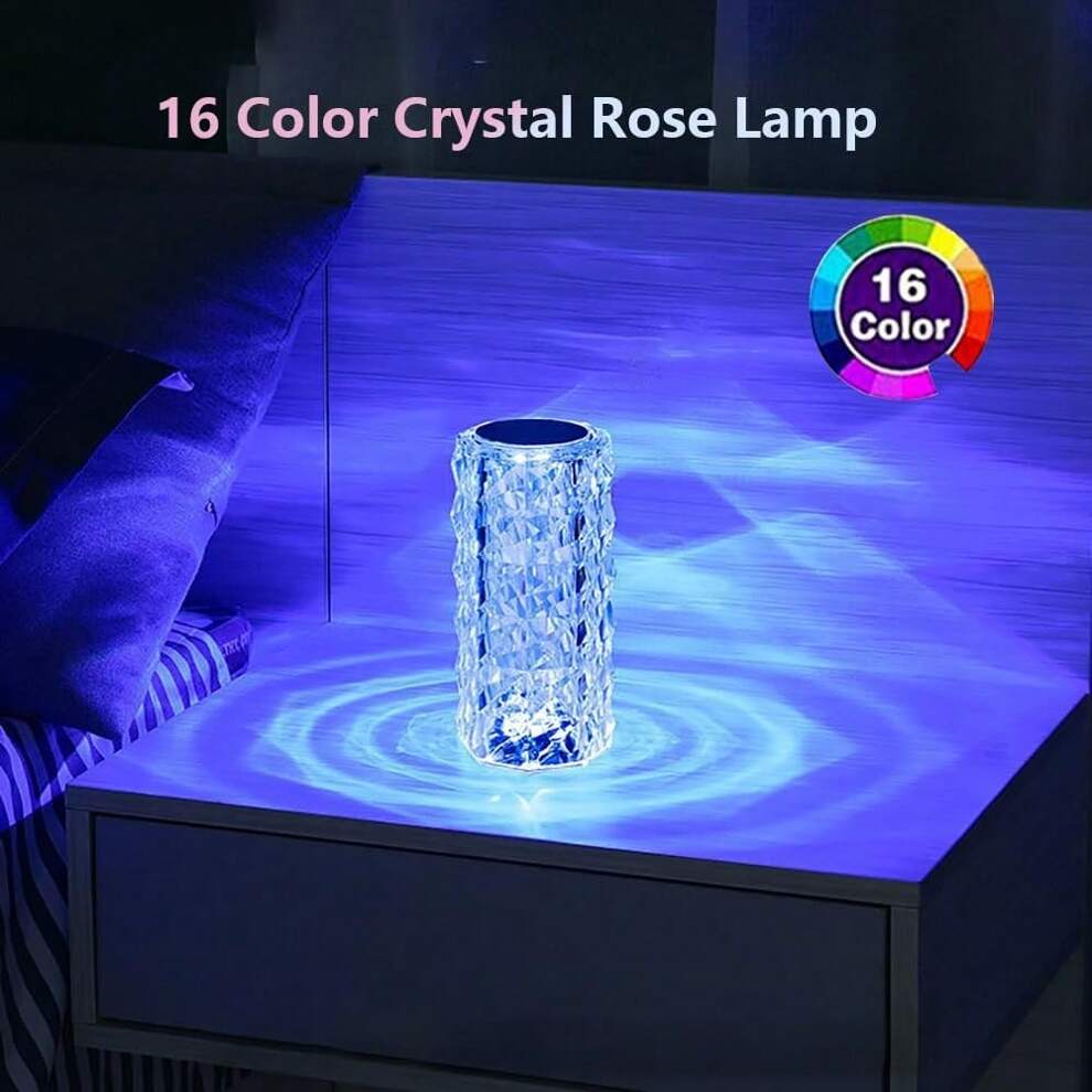 1PC Crystal Lamp, Touch Controlled Crystal Desk Lamp, 16 Color Crystal Rose Lamp, RGB Night Lamp With USB And Remote Control, Bedroom LED Rose Diamond Touch Lamp, Rechargeable Rose Lamp