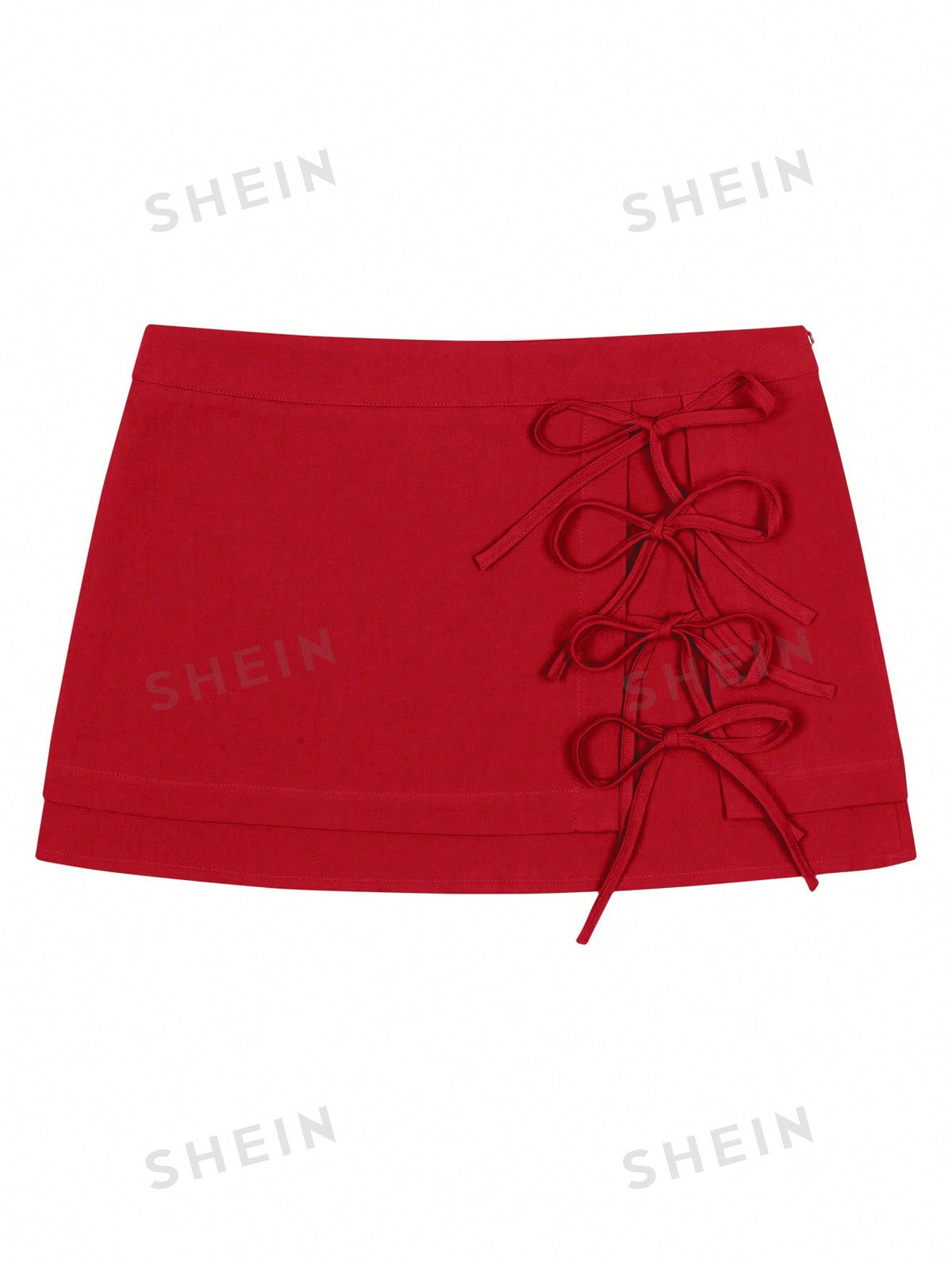 SHEIN EZwear Summer Solid Color Bowknot Tie Low Waist Mini Skirt