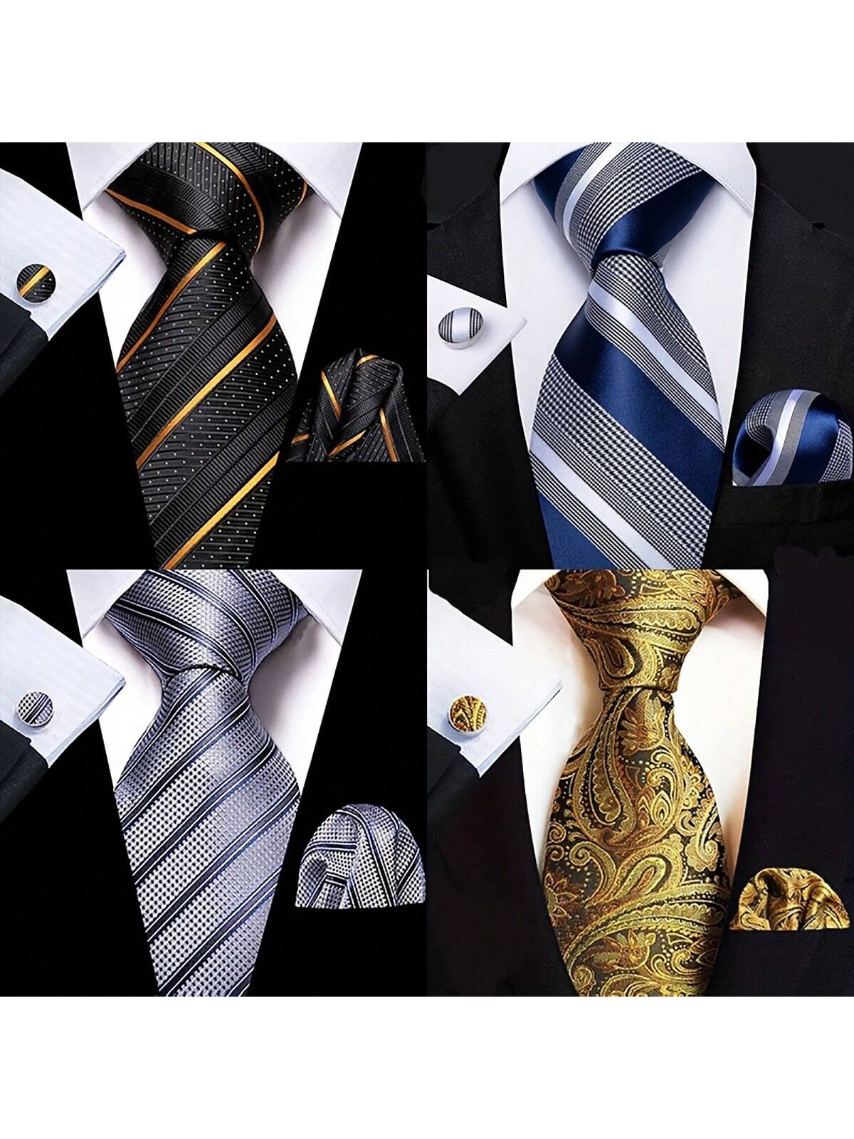 Mens Tie Sets Classic Fashion Striped Necktie Set With Cufflink For Business Party