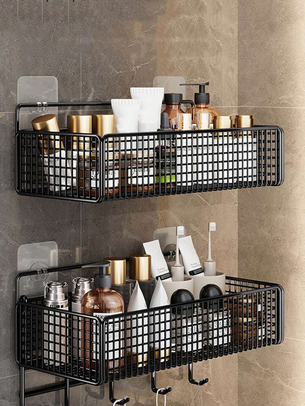 Wrought Iron Bathroom Storage Rack, Bathroom Cosmetics Storage Rack, Perforation-Free Wall Hanging Storage Rack, Kitchen Storage Rack