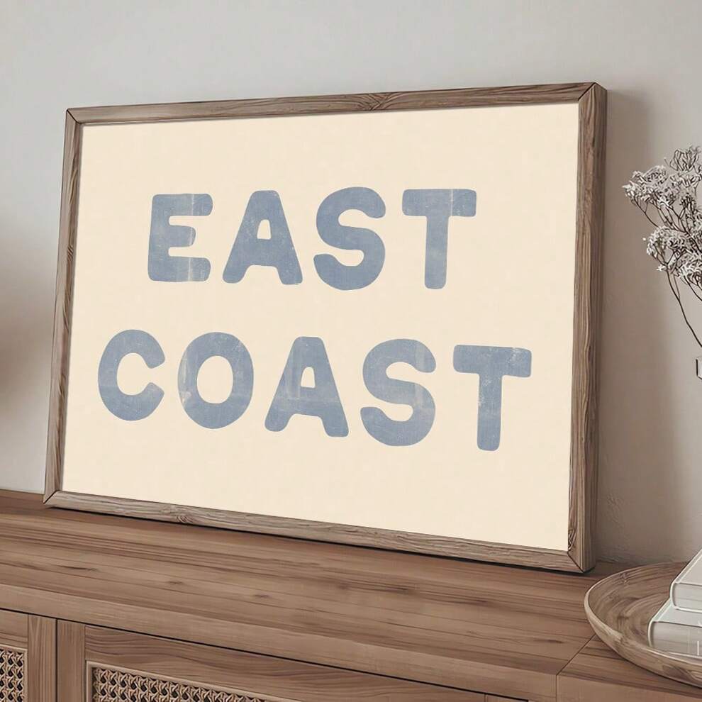 1pc Unframe Boho East Coast Coastal Cowgirl Trendy Art Poster Print Blue Text Retro Aesthetic Canvas Painting Wall Picture For Dorm,Apartment,Living Room,Modern Home Decoration,Ideal Gift