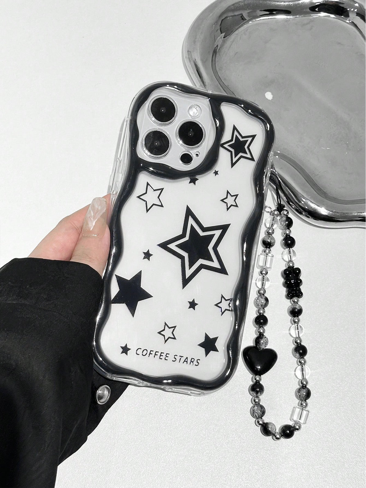 With Phone Charm Starlight Oil Painting Creamy Wavy Wave Edge Printed Protective Case With Additional Accessories Chain, New Anti-Fall Creative Phone Case Compatible With Iphone 15 IPhone 14 XR/7/8 IP