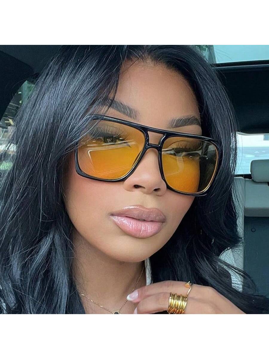 1PC Vintage Candy Color Square Fashion Glasses For Women New Yellow Gradient Sun Glasses Men Cool Light Eyewear Ladies Elegant Shades