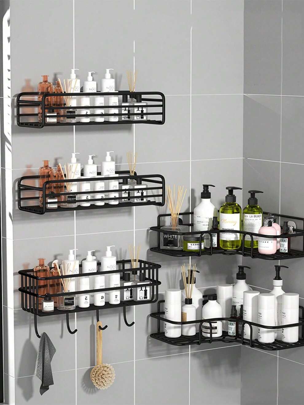 1/2/3pcs Wall-Mounted Triangular/Long Storage Rack, No Drilling Bathroom Shelf Organizer For Toilet, Shower Room, Wash Basin