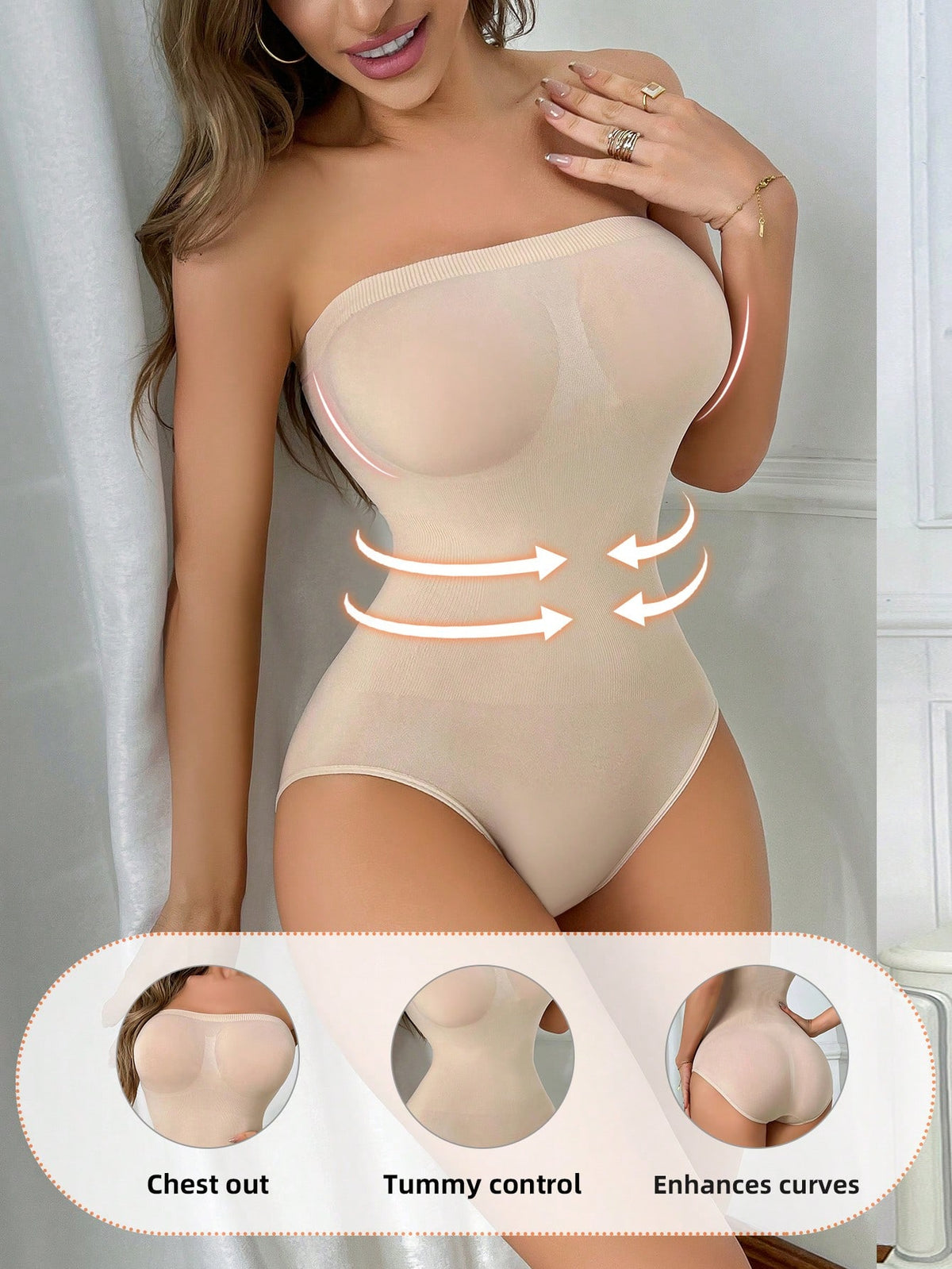 Women Fashionable Solid Color Seamless Bodysuit Shapewear