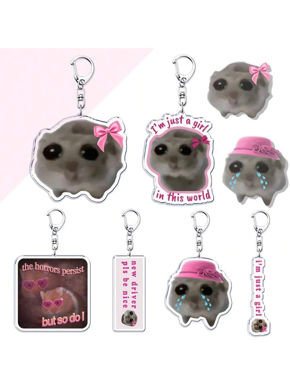 Fun Meme Im Just A Girl Sad Hamster Key Chain Keychains Ring For Accessories Bag Funny Pendant Keyring Jewelry Fans Gifts