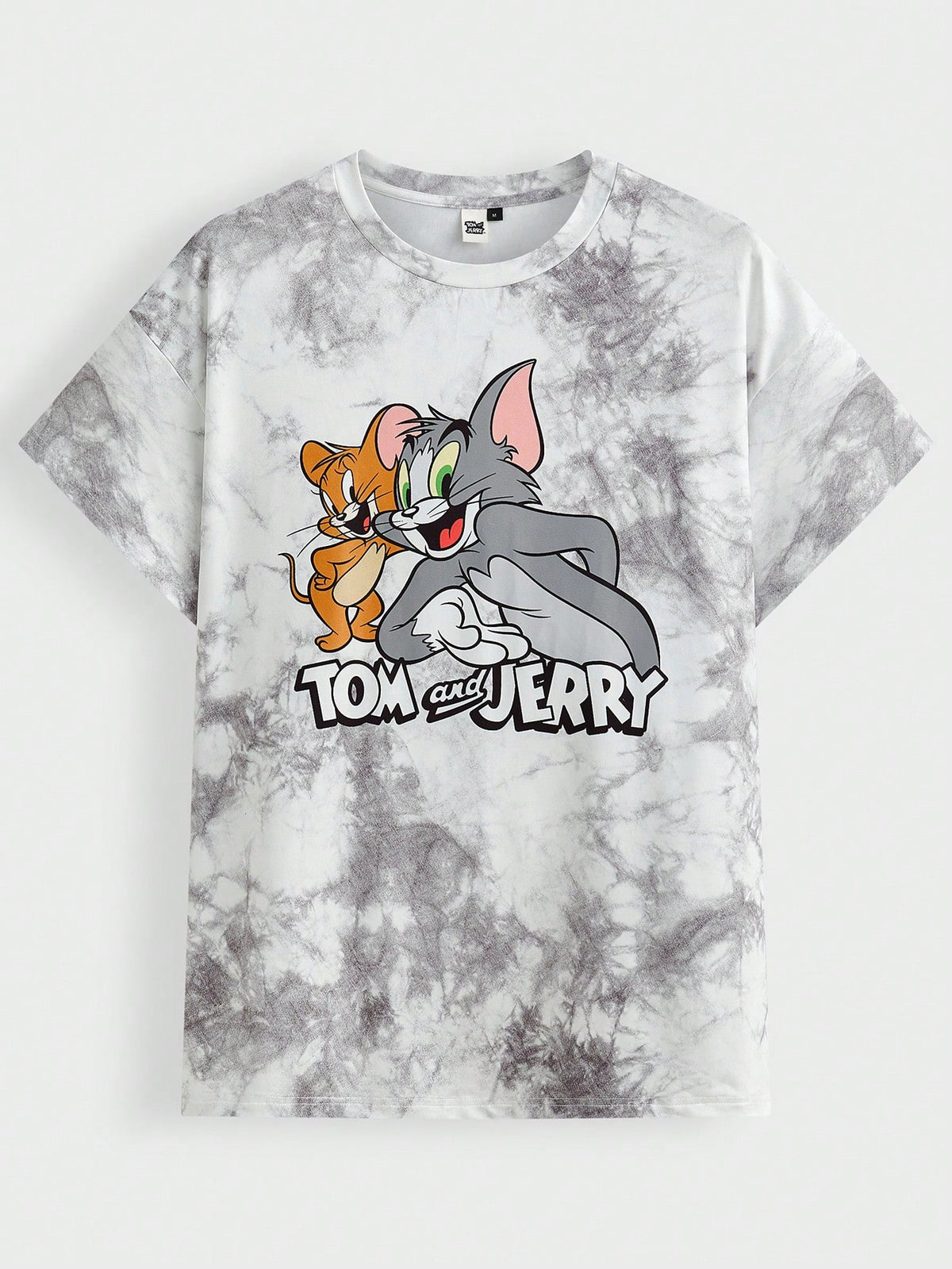 TOM & JERRY X SHEIN Men's Casual Cartoon & Letter Printed Tie Dye Loose Fit Drop Shoulder T-Shirt, Summer