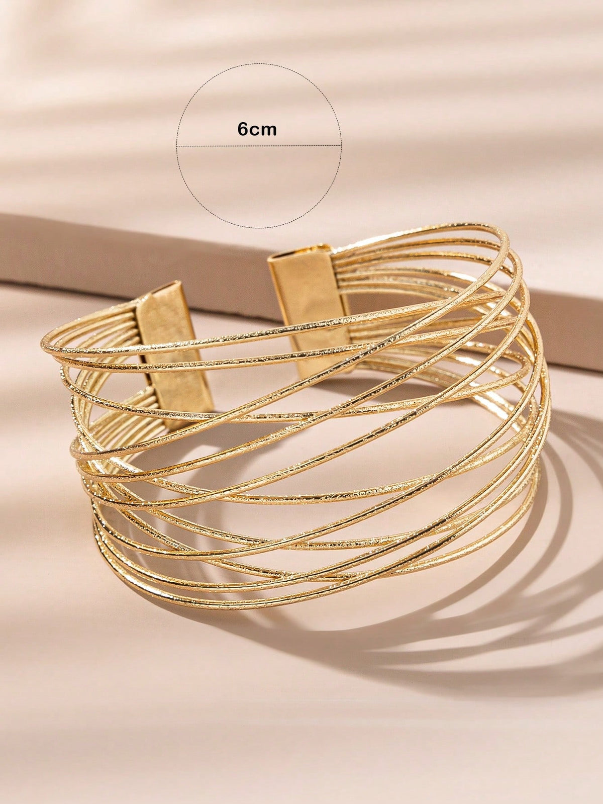 1pc Fashionable Women's Multi-Layered Crossed Pure Metal Decor Open Bangle