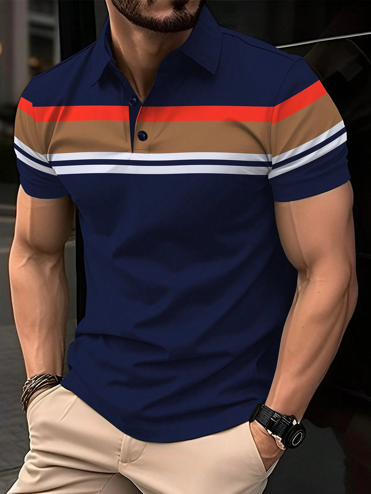 Manfinity Mode Men Color Block Short Sleeve Polo Shirt For Summer