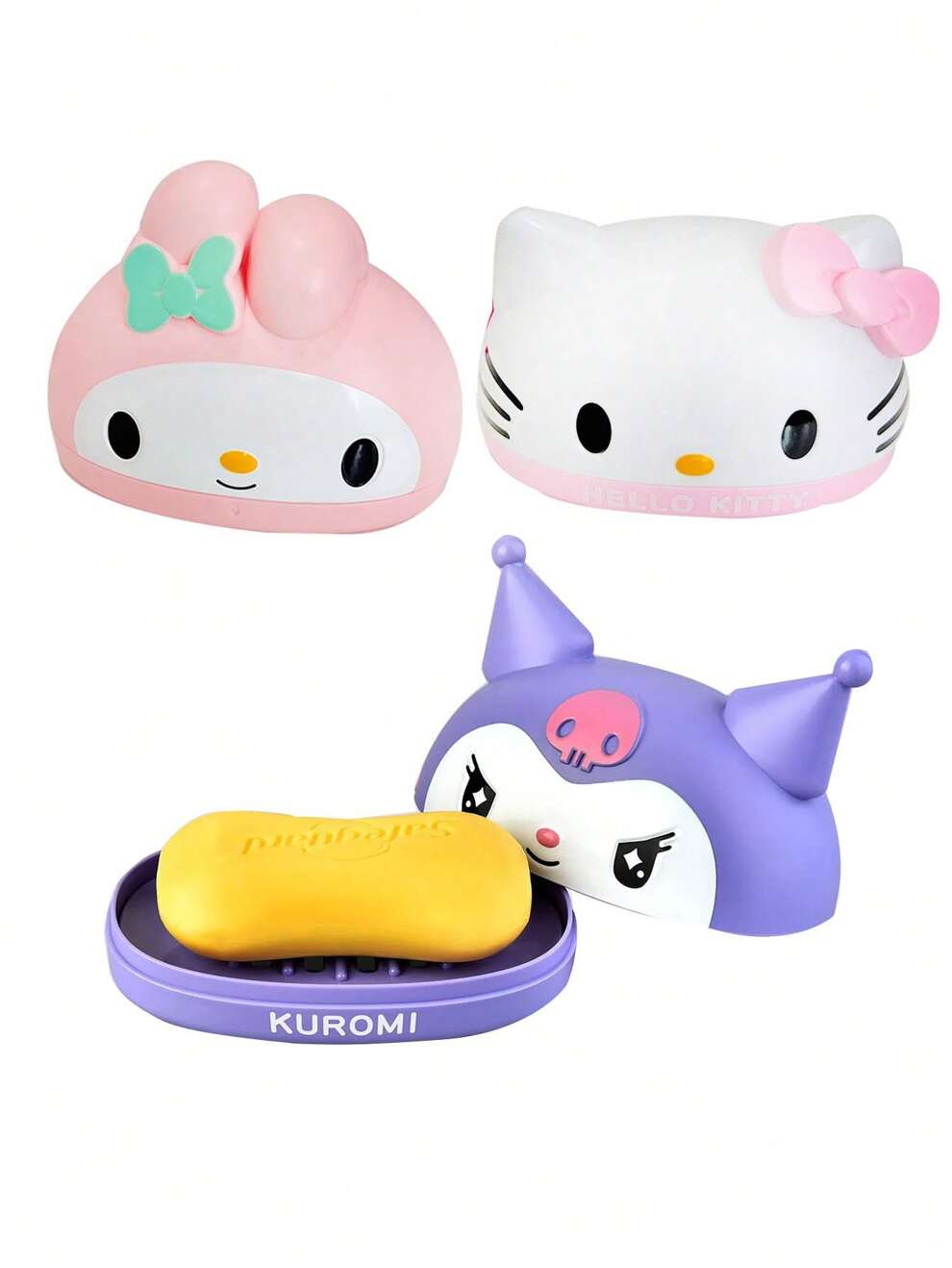 1Pc Kawaii Melody Soap Box Cute Bathroom Soap Holder Drainer With Cover Gifts(Some Parts May Be Random)