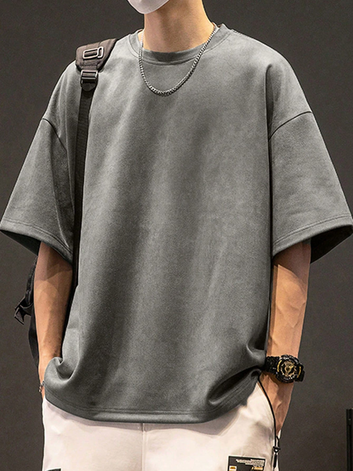 Men's Solid Color Drop Shoulder Loose Fit T-Shirt