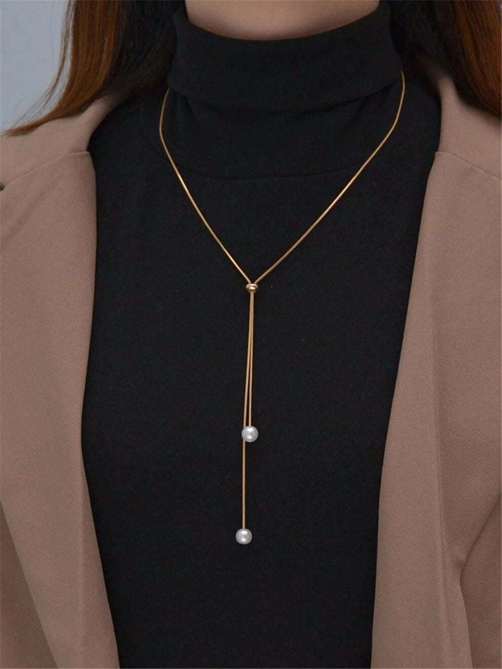 Faux Pearl Decor Y Lariat Necklace