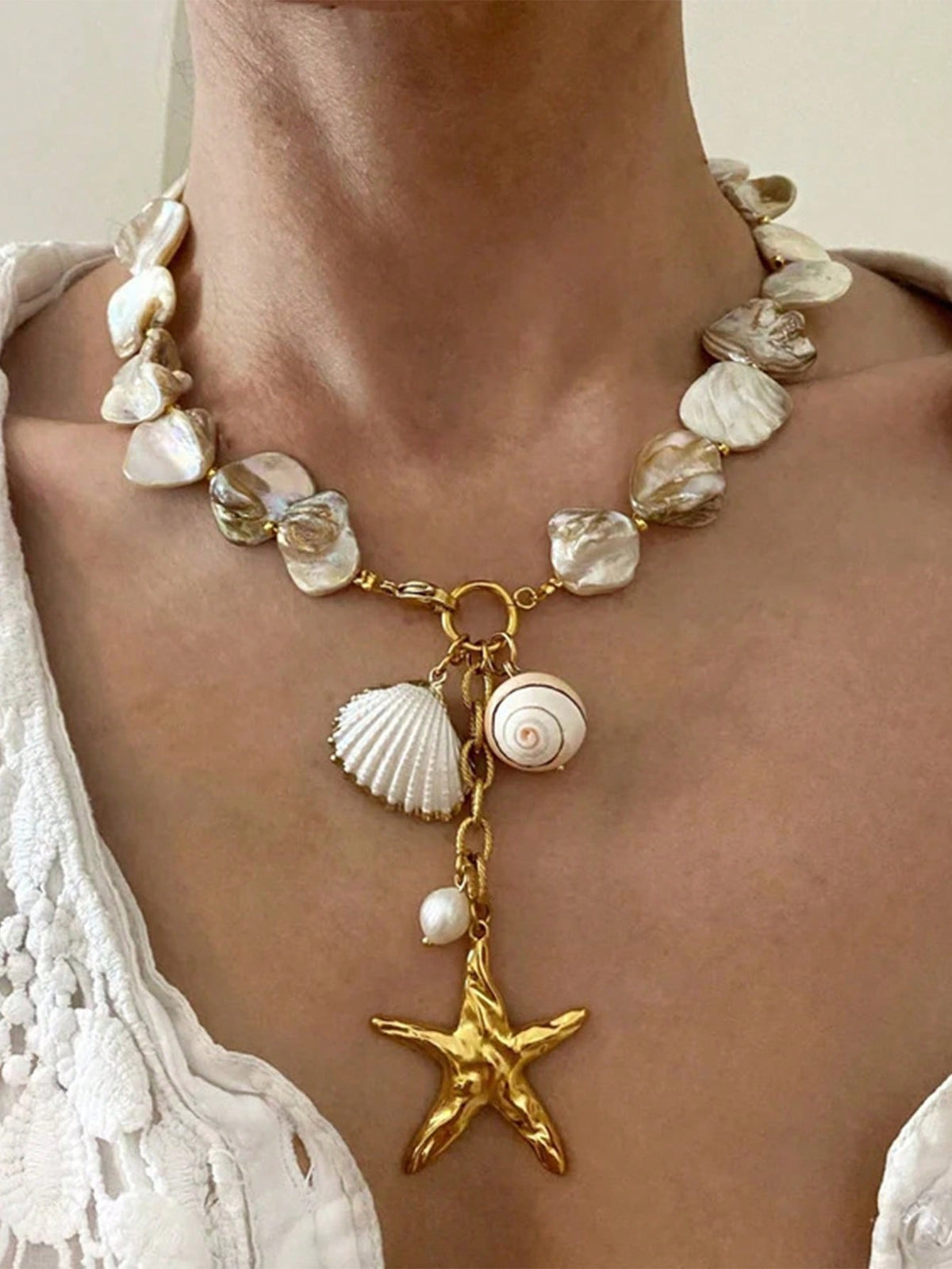 1PC Conch Shell Charm Boho Natural Paired Necklace Bracelet For Women's Fashion Accessories 2024 New Jewelry Statement Collar Gift