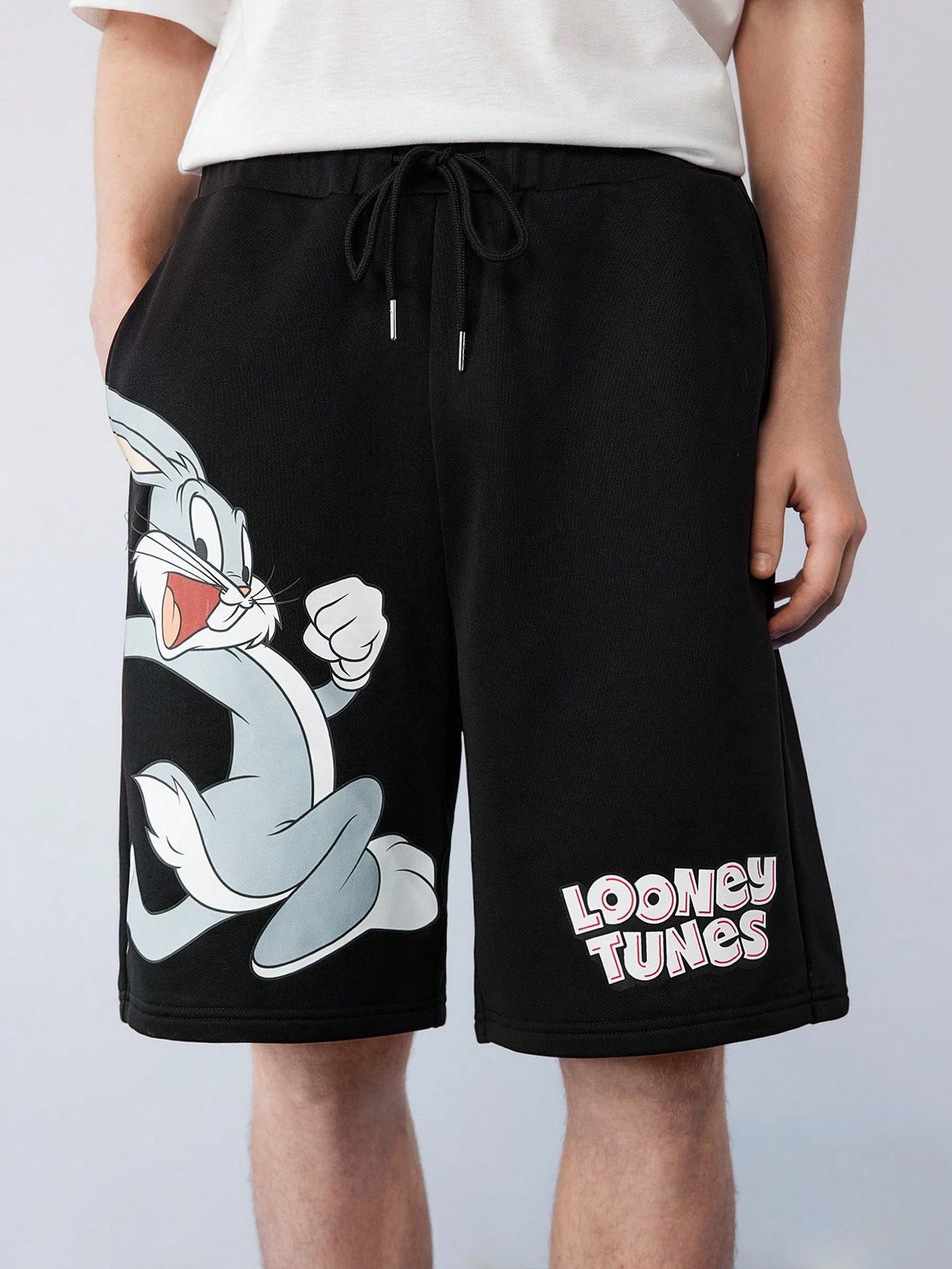 LOONEY TUNES X SHEIN Men's Casual Cartoon Rabbit Printed Elastic Waist Shorts, Summer