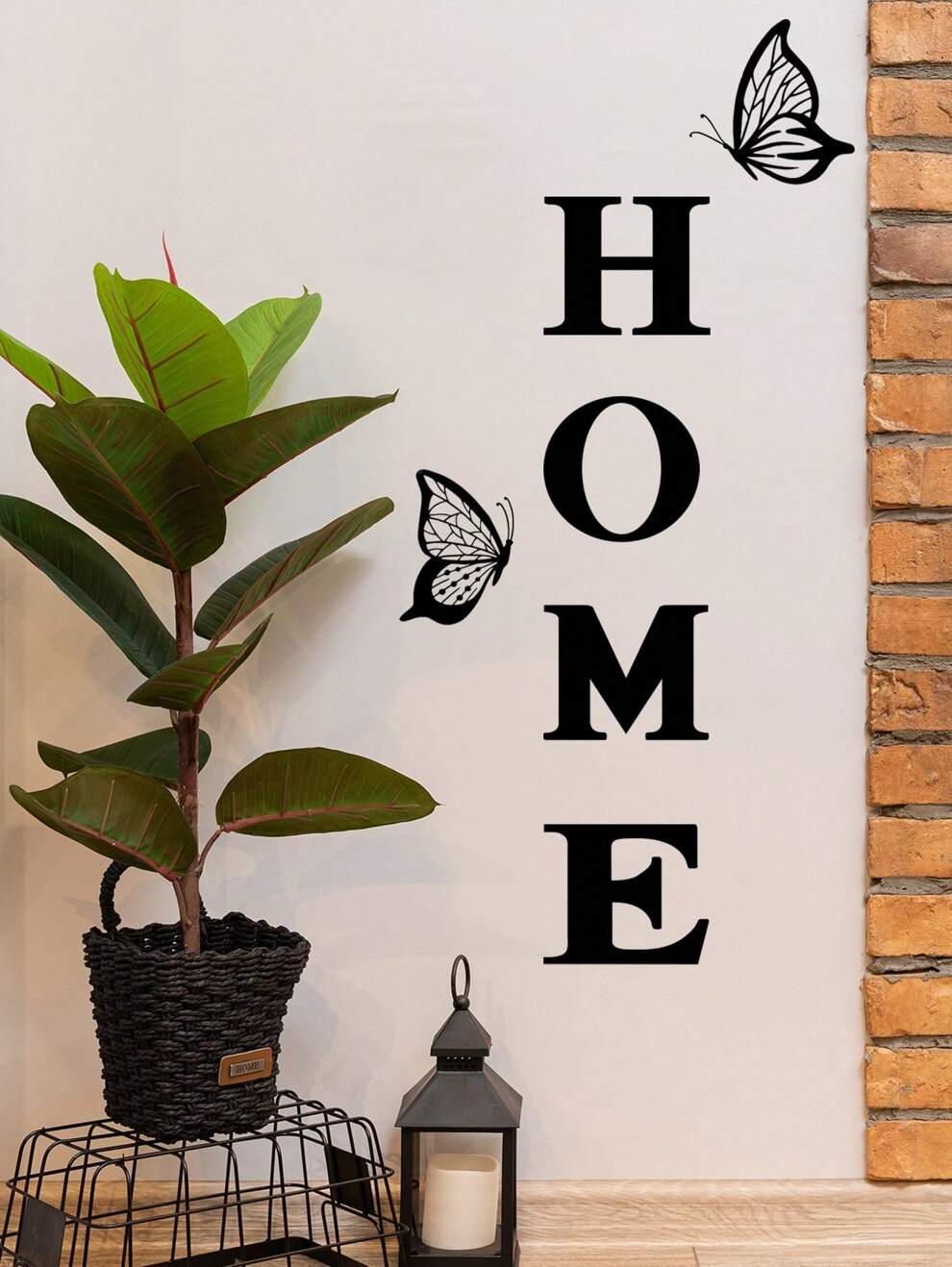 1pc Butterfly & Letter Graphic Wall Sticker, Black Self Adhesive Wall Art Decal For Home Decor