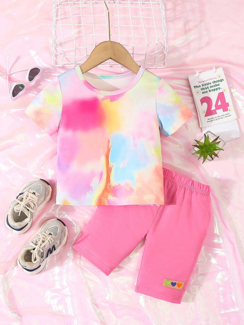 2pcs Young Girl Tie-Dye Short Outfits, Casual And Fashionable, Short Sleeve Top And Shorts Set, Breathable And Refreshing For Summer