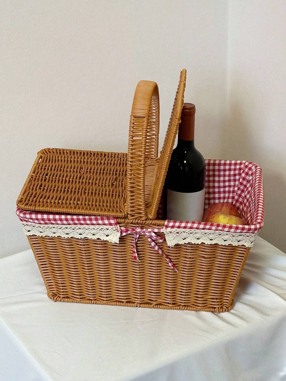 1pc Handmade Woven Picnic Basket Camping Tool And Outdoor Fruit/Flower Basket