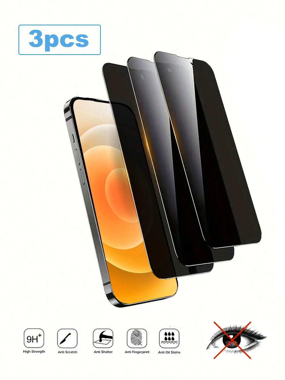 3pcs Anti-Spy Tempered Glass Screen Protector For IPhone Devices, Anti-Peeping, Anti-Scratch, Anti-Impact, Oleophobic Coating, Smooth Touch, Compatible With Apple X/XR/11/12/13/14/15 Series