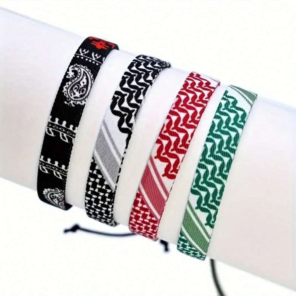 4pcs Scarf Style Braided Bracelet, Handmade Traditional Braided Bracelet, Geometric Polka Dot Color Matching Woven Ribbon Wristband