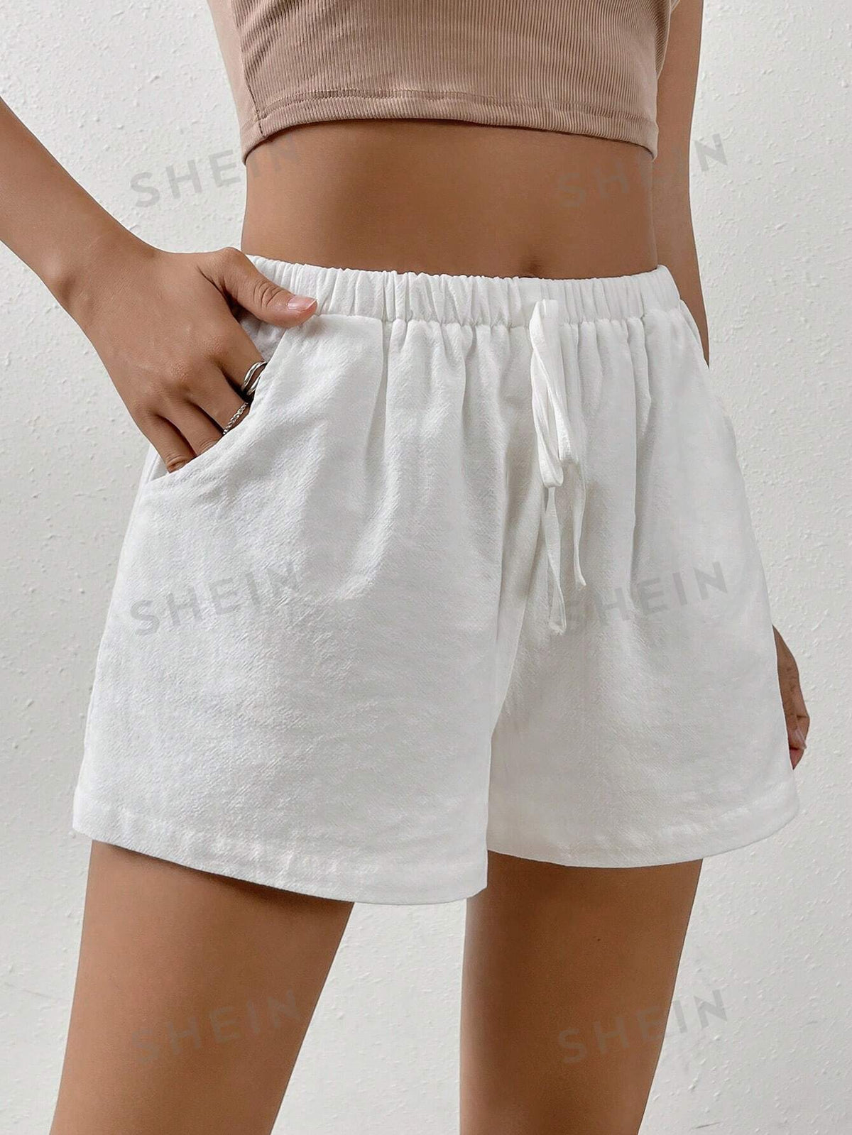 SHEIN EZwear Striped Print Knot Front Shorts