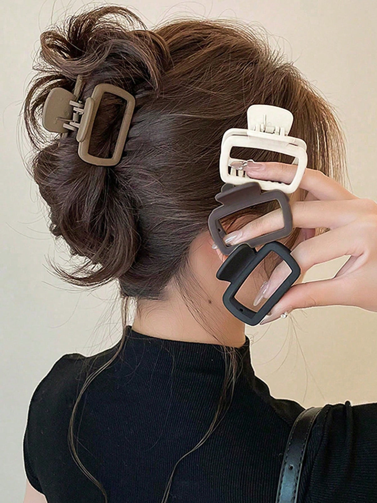 4pcs Square Shaped Plastic Hair Clips In Black, Brown And Pink Colors For Women - Fashionable And Versatile Hair Accessories For Daily Use, Washing Face/Hair, Makeup And Outfit Coordination