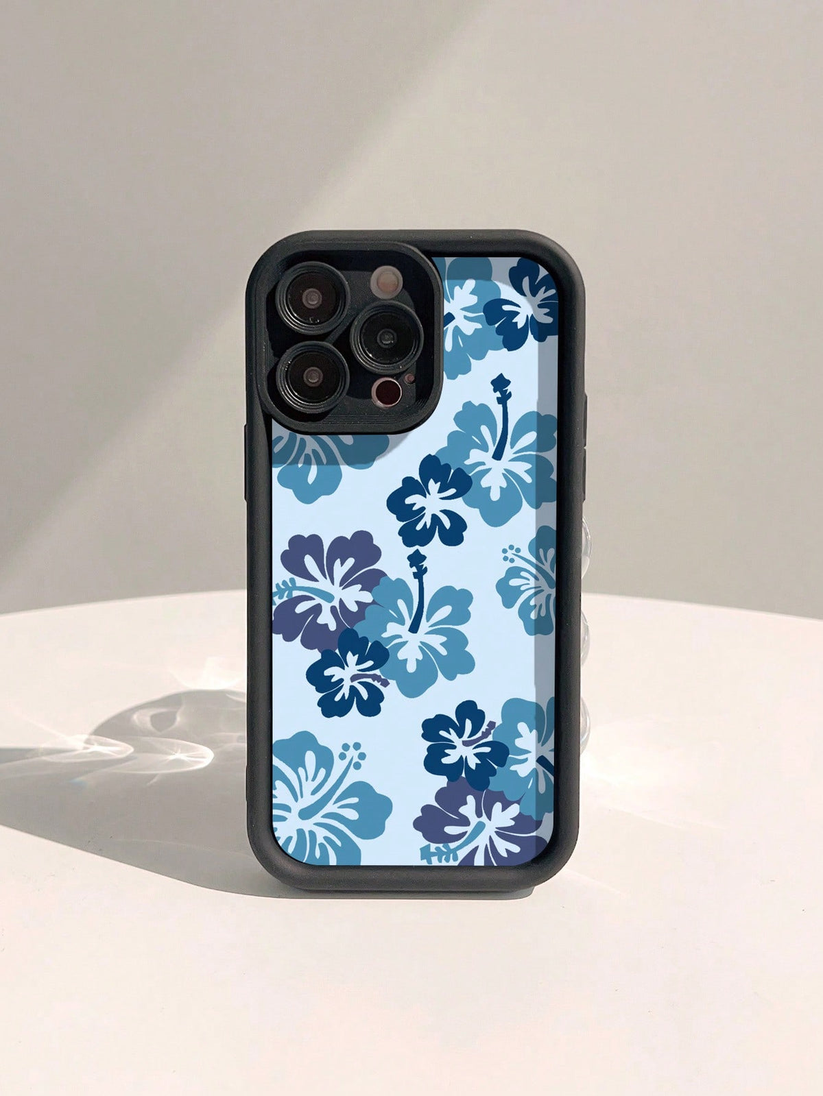 2pcs HD Full Cover Screen Protection Tempered Film &Brighten Up Your IPhone With A Blue Hand-Painted Hibiscus Pattern Simple Thickened Anti-Fall Phone Case Compatible With Compatible With IPhone11/12/