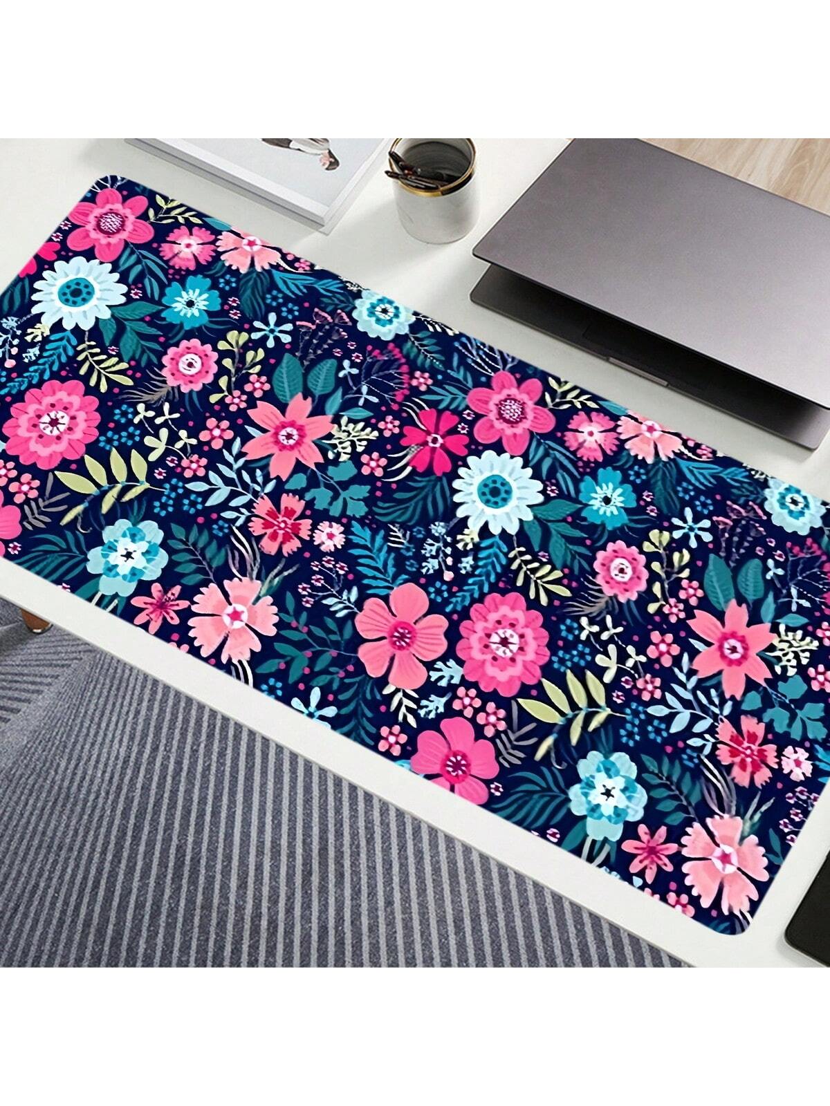 1pc Colorful Flower Patterned Anti-Slip And Durable Mouse Pad For Gaming And Office, Long Size