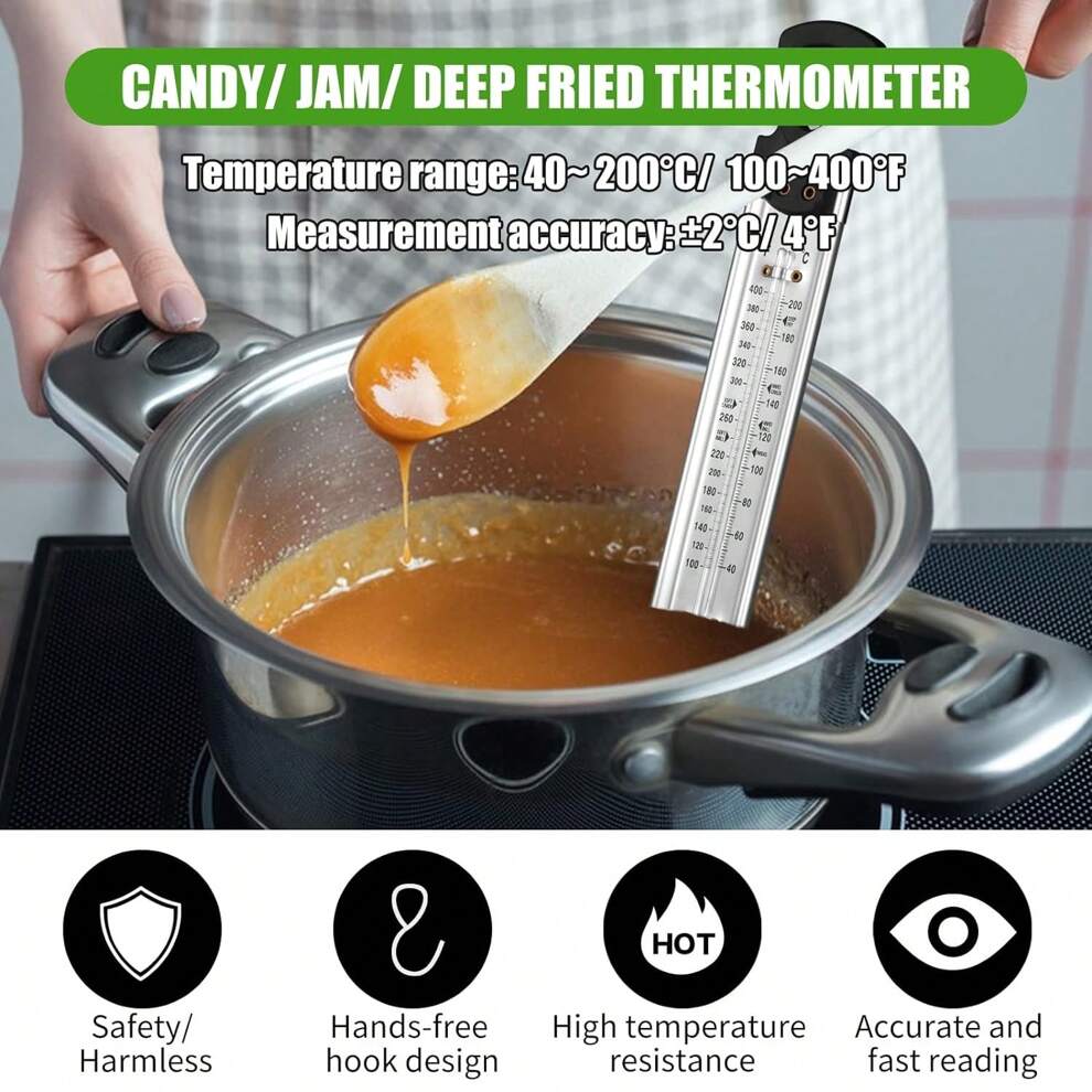 12 Inch Candy Thermometer Deep Fry Paddle Thermometer With Pot Clip, Best For Deep Fry Cooking,Jam,Sugar,Syrup,Jelly Making. Temperature Ranges 100°F To 400°F / 40*C To 200C, Stainless Steel Clip Is A