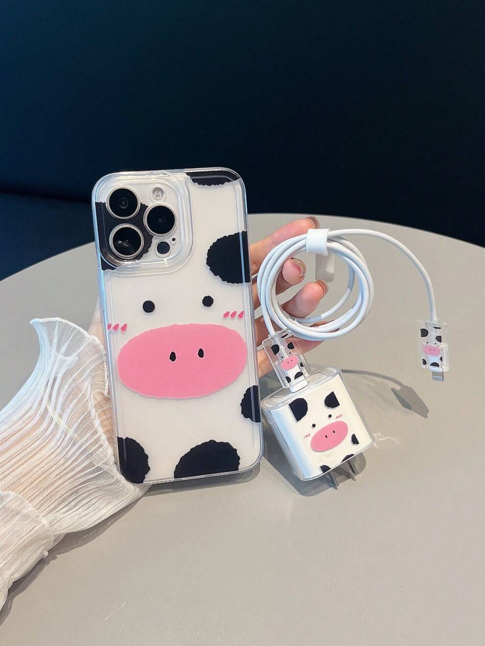 5pcs/Set Phone Case + Data Cable Protection Shell Set, Milk Cow Pattern, Suitable For IPhone 7/8/7p/8p/X/Xs/Xr/Xsmax/11/11pro/11promax/12/12pro/12promax/12MINI/13/13pro/13promax/13MINI/14/14pro/14plus