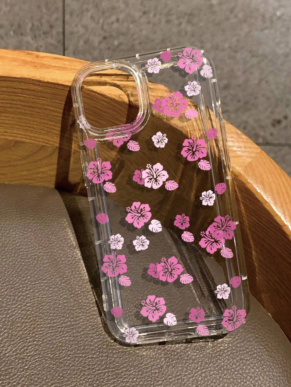 Pink 1pc Hand-Painted Hibiscus Print Clear Case Compatible With For IPhone11/12/13/14/15/15pro/15 Plus/15 Promax/7plus/8plus/X/Xs Max/Xr/11pro/12pro/13pro/14pro/12mini/13mini/11promax/12promax/13proma