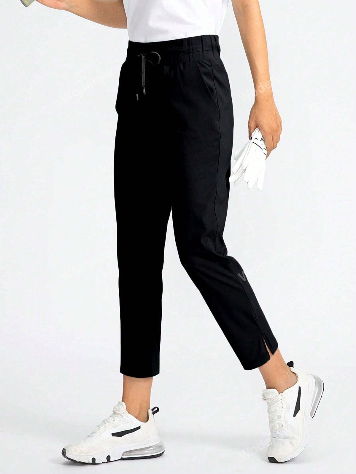 Casual And Comfortable Solid Color Elastic Waist Drawstring Straight Pants For Women