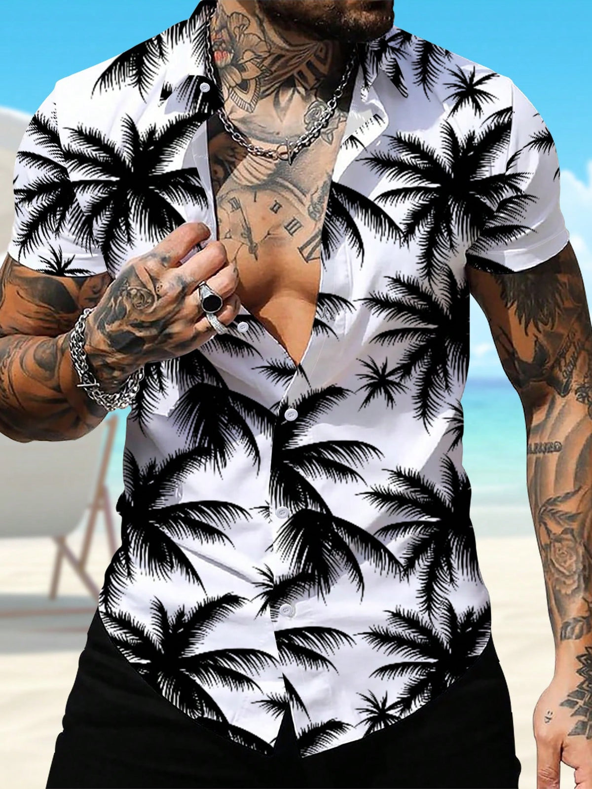 Manfinity RSRT Men Tropical Print Short Sleeves Shirt For Summer Vacation