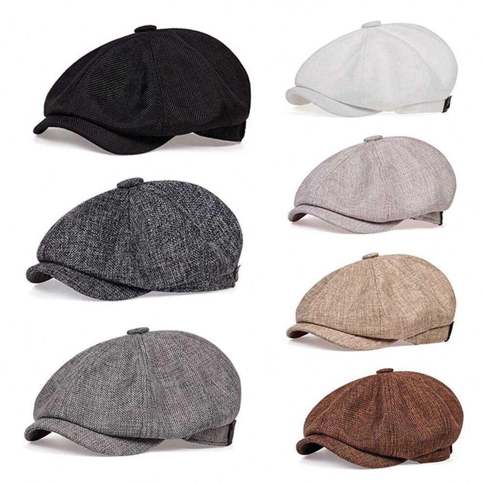 1pc Men's Solid Color Breathable Newsboy Cap, Fashionable Summer Beret For Outdoor Leisure And Travel In Spring And Autumn