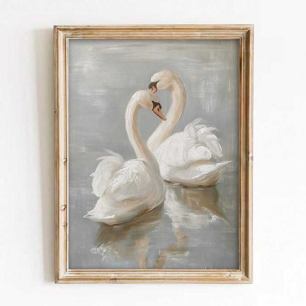 1pc Frameless Swan Vintage Art Canvas Poster Farmhouse Rustic Decoration Retro Painting Print Home Wall Decoration,Bedroom Living Room Decor,Ideal Gift